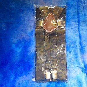 Clip on suspenders, green camo, one size fits all